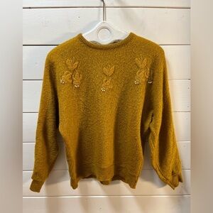 VINTAGE Mustard Embroidered Sweater – Size M